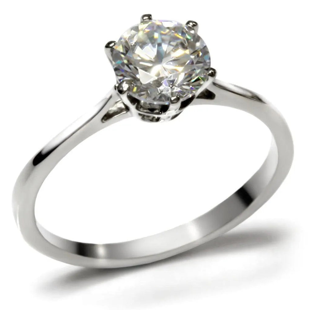 TK025 - High polished (no plating) Stainless Steel Ring with AAA Grade CZ  in Clear - Alamode