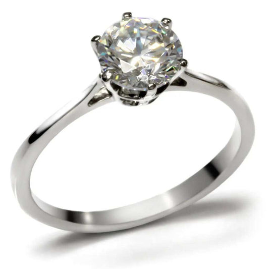 TK025 - High polished (no plating) Stainless Steel Ring with AAA Grade CZ in Clear - Alamode - Flyclothing LLC