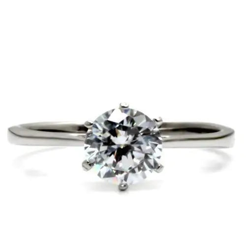 TK025 - High polished (no plating) Stainless Steel Ring with AAA Grade CZ in Clear - Alamode - Flyclothing LLC
