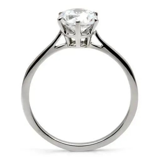 TK025 - High polished (no plating) Stainless Steel Ring with AAA Grade CZ in Clear - Alamode - Flyclothing LLC