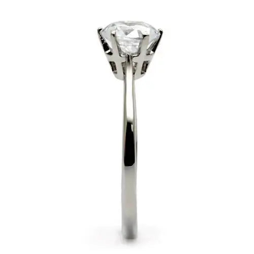 TK025 - High polished (no plating) Stainless Steel Ring with AAA Grade CZ in Clear - Alamode - Flyclothing LLC