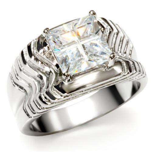 TK028 - High polished (no plating) Stainless Steel Ring with AAA Grade CZ in Clear - Alamode - Flyclothing LLC