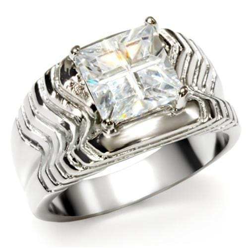 TK028 - High polished (no plating) Stainless Steel Ring with AAA Grade CZ in Clear - Alamode - Flyclothing LLC