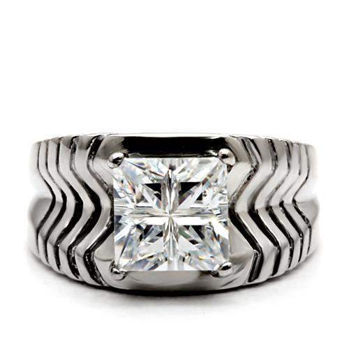 TK028 - High polished (no plating) Stainless Steel Ring with AAA Grade CZ in Clear - Alamode - Flyclothing LLC