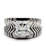 TK028 - High polished (no plating) Stainless Steel Ring with AAA Grade CZ  in Clear - Alamode