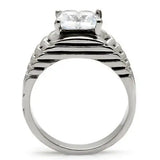 TK028 - High polished (no plating) Stainless Steel Ring with AAA Grade CZ in Clear - Alamode - Flyclothing LLC