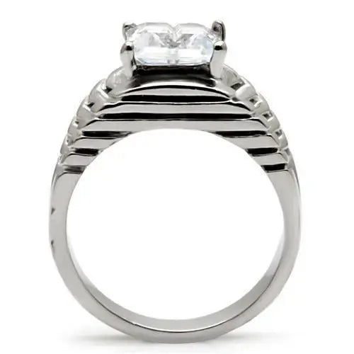 TK028 - High polished (no plating) Stainless Steel Ring with AAA Grade CZ in Clear - Alamode - Flyclothing LLC