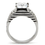 TK028 - High polished (no plating) Stainless Steel Ring with AAA Grade CZ  in Clear - Alamode