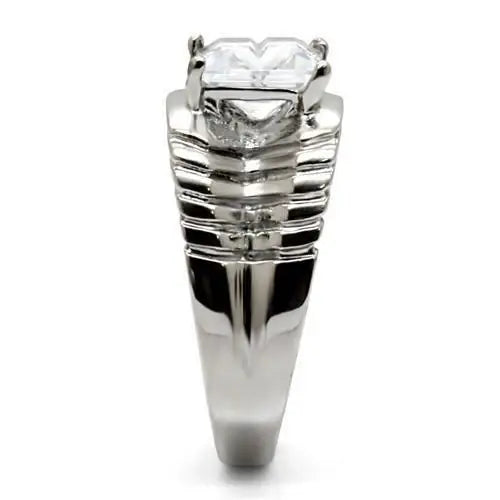 TK028 - High polished (no plating) Stainless Steel Ring with AAA Grade CZ in Clear - Alamode - Flyclothing LLC