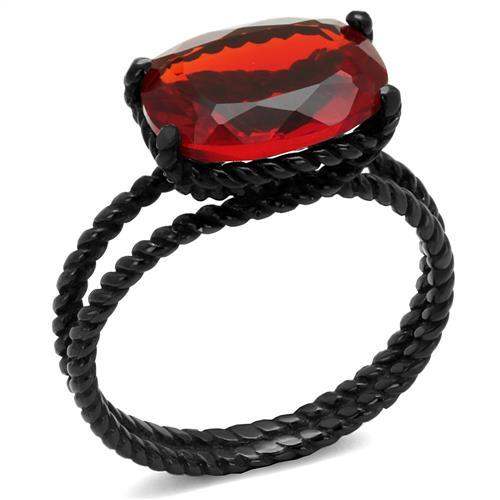 TK030J - IP Black(Ion Plating) Stainless Steel Ring with Synthetic Synthetic Glass in Siam - Alamode - Flyclothing LLC