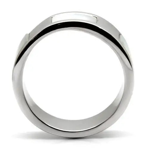 TK043 - High polished (no plating) Stainless Steel Ring with Precious Stone Conch in White - Alamode - Flyclothing LLC