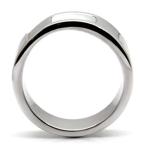 TK043 - High polished (no plating) Stainless Steel Ring with Precious Stone Conch in White - Alamode - Flyclothing LLC