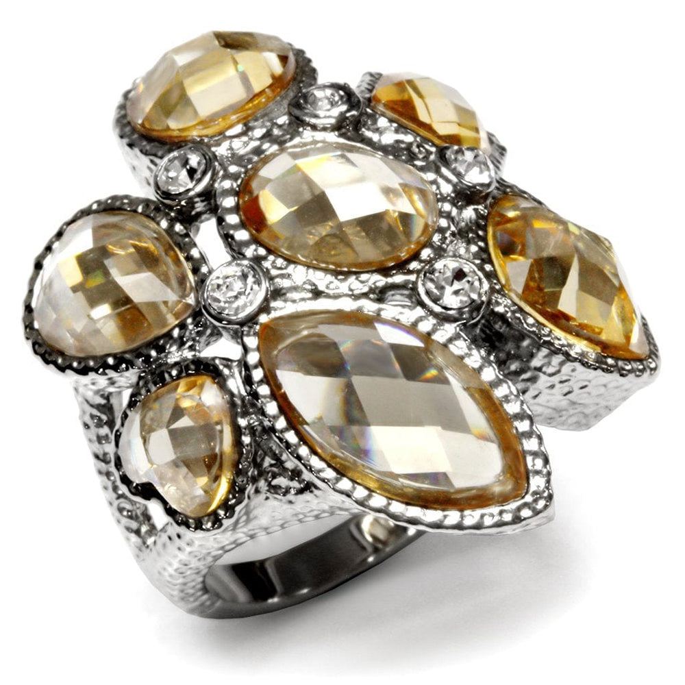 TK044 - High polished (no plating) Stainless Steel Ring with AAA Grade CZ  in Champagne - Alamode