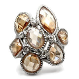 TK044 - High polished (no plating) Stainless Steel Ring with AAA Grade CZ  in Champagne - Alamode