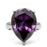 TK045 - High polished (no plating) Stainless Steel Ring with AAA Grade CZ  in Amethyst - Alamode