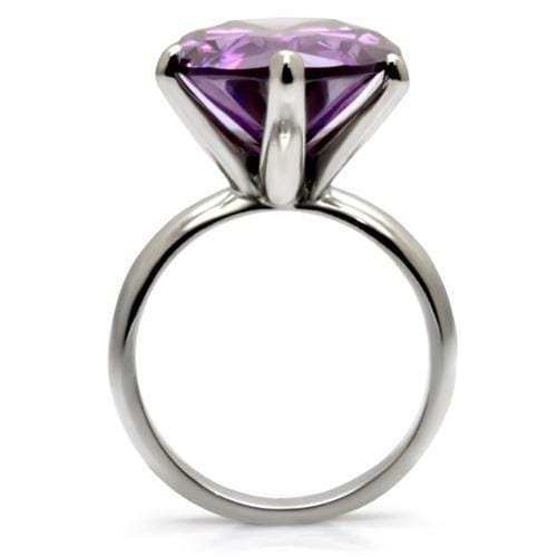 TK045 - High polished (no plating) Stainless Steel Ring with AAA Grade CZ in Amethyst - Alamode - Flyclothing LLC