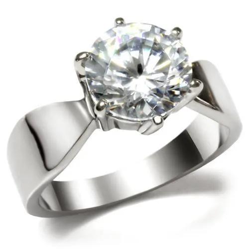 TK046 - High polished (no plating) Stainless Steel Ring with AAA Grade CZ  in Clear - Alamode