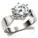 TK046 - High polished (no plating) Stainless Steel Ring with AAA Grade CZ  in Clear - Alamode