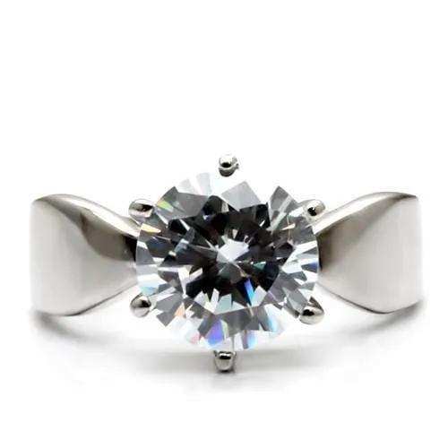 TK046 - High polished (no plating) Stainless Steel Ring with AAA Grade CZ in Clear - Alamode - Flyclothing LLC