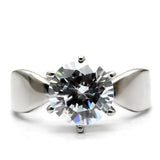 TK046 - High polished (no plating) Stainless Steel Ring with AAA Grade CZ  in Clear - Alamode