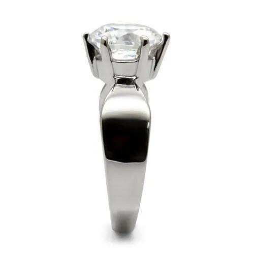TK046 - High polished (no plating) Stainless Steel Ring with AAA Grade CZ in Clear - Alamode - Flyclothing LLC