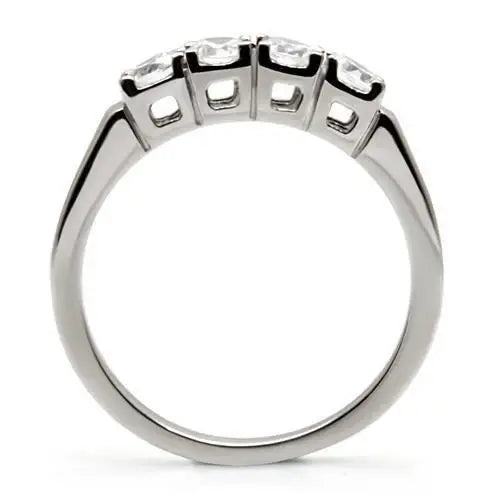 TK047 - High polished (no plating) Stainless Steel Ring with AAA Grade CZ in Clear - Alamode - Flyclothing LLC