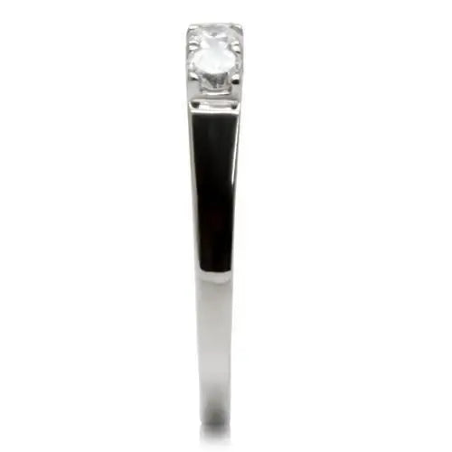 TK047 - High polished (no plating) Stainless Steel Ring with AAA Grade CZ in Clear - Alamode - Flyclothing LLC