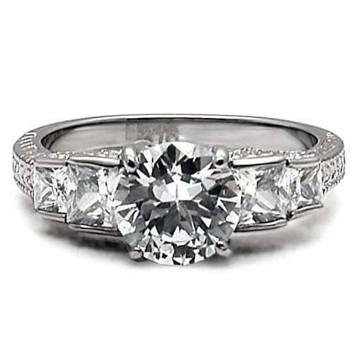 TK057 - High polished (no plating) Stainless Steel Ring with AAA Grade CZ in Clear - Alamode - Flyclothing LLC
