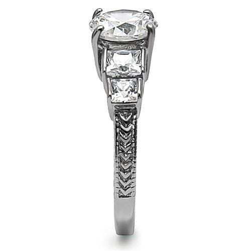 TK057 - High polished (no plating) Stainless Steel Ring with AAA Grade CZ in Clear - Alamode - Flyclothing LLC