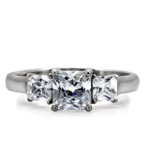 TK058 - High polished (no plating) Stainless Steel Ring with AAA Grade CZ in Clear - Alamode - Flyclothing LLC