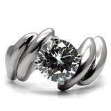 TK060 - High polished (no plating) Stainless Steel Ring with AAA Grade CZ in Clear - Alamode - Flyclothing LLC