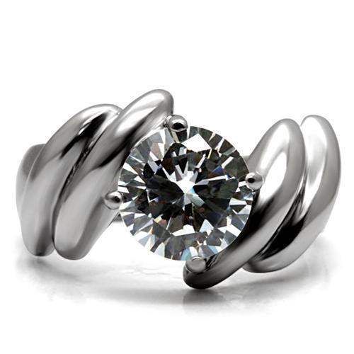 TK060 - High polished (no plating) Stainless Steel Ring with AAA Grade CZ in Clear - Alamode - Flyclothing LLC