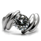 TK060 - High polished (no plating) Stainless Steel Ring with AAA Grade CZ  in Clear - Alamode