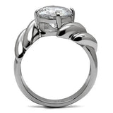 TK060 - High polished (no plating) Stainless Steel Ring with AAA Grade CZ  in Clear - Alamode
