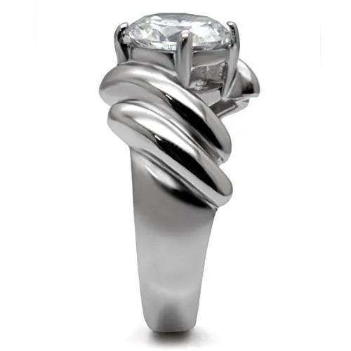 TK060 - High polished (no plating) Stainless Steel Ring with AAA Grade CZ in Clear - Alamode - Flyclothing LLC