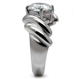TK060 - High polished (no plating) Stainless Steel Ring with AAA Grade CZ in Clear - Alamode - Flyclothing LLC