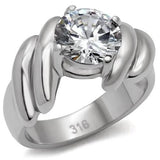 TK060 - High polished (no plating) Stainless Steel Ring with AAA Grade CZ  in Clear - Alamode
