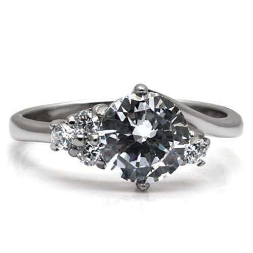 TK062 - High polished (no plating) Stainless Steel Ring with AAA Grade CZ in Clear - Alamode - Flyclothing LLC