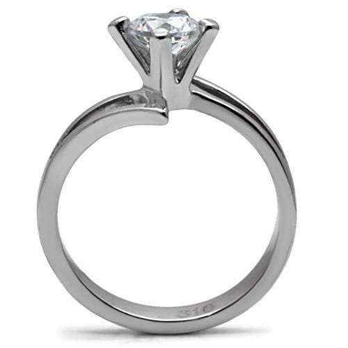 TK063 - High polished (no plating) Stainless Steel Ring with AAA Grade CZ in Clear - Alamode - Flyclothing LLC