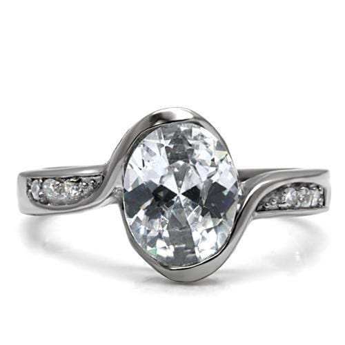 TK064 - High polished (no plating) Stainless Steel Ring with AAA Grade CZ in Clear - Alamode - Flyclothing LLC