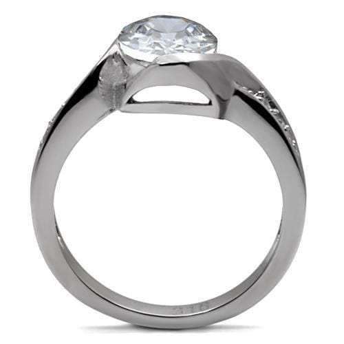 TK064 - High polished (no plating) Stainless Steel Ring with AAA Grade CZ in Clear - Alamode - Flyclothing LLC