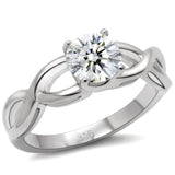 TK065 - High polished (no plating) Stainless Steel Ring with AAA Grade CZ  in Clear - Alamode