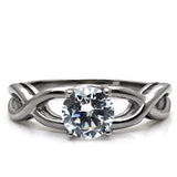 TK065 - High polished (no plating) Stainless Steel Ring with AAA Grade CZ  in Clear - Alamode