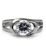 TK066 - High polished (no plating) Stainless Steel Ring with AAA Grade CZ  in Clear - Alamode