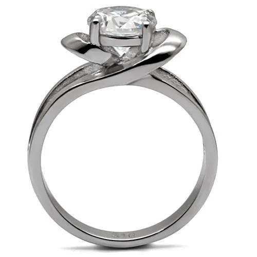 TK066 - High polished (no plating) Stainless Steel Ring with AAA Grade CZ in Clear - Alamode - Flyclothing LLC