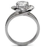 TK066 - High polished (no plating) Stainless Steel Ring with AAA Grade CZ  in Clear - Alamode