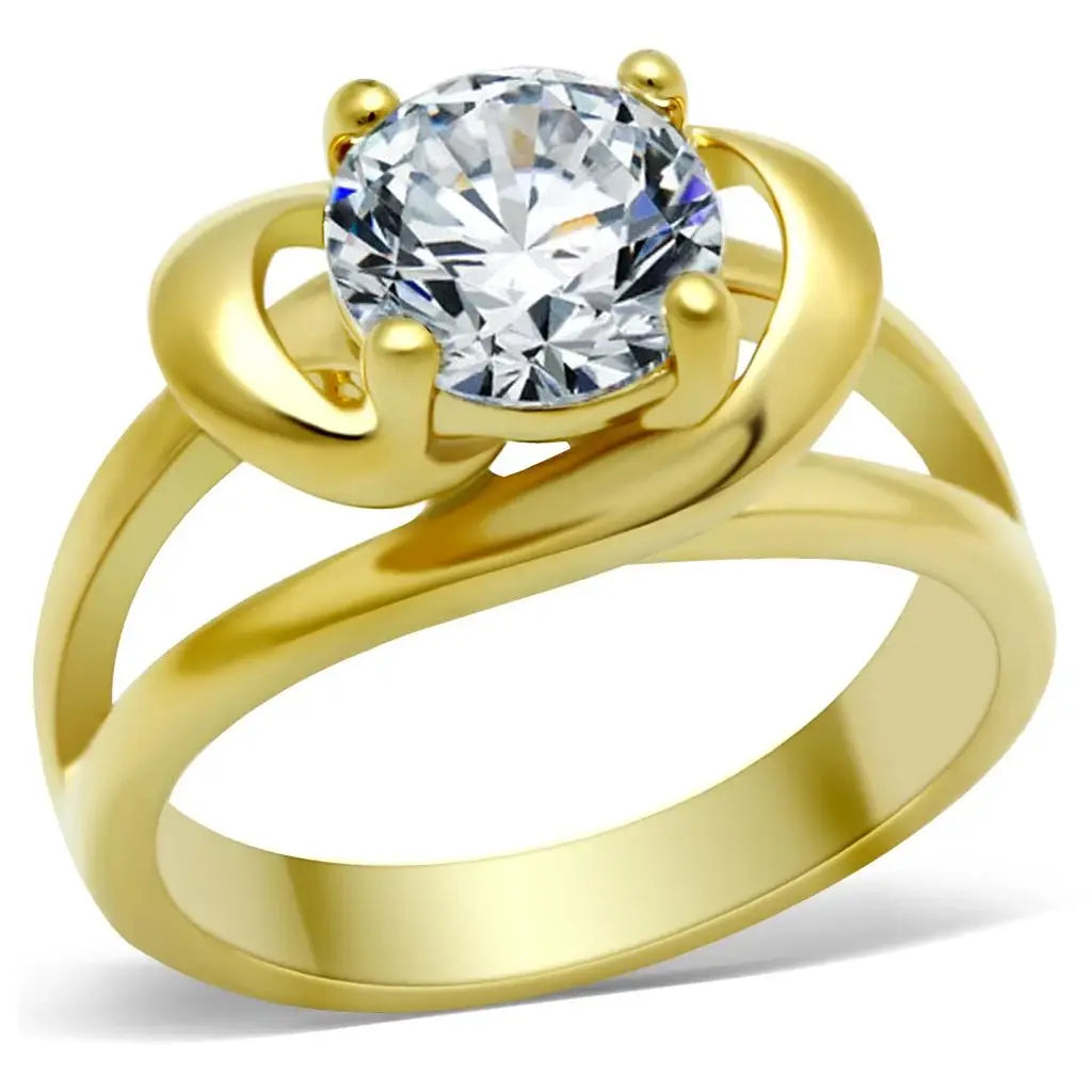 TK066G - IP Gold(Ion Plating) Stainless Steel Ring with AAA Grade CZ in Clear - Alamode - Flyclothing LLC