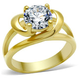 TK066G - IP Gold(Ion Plating) Stainless Steel Ring with AAA Grade CZ  in Clear - Alamode