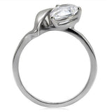 TK067 - High polished (no plating) Stainless Steel Ring with AAA Grade CZ  in Clear - Alamode