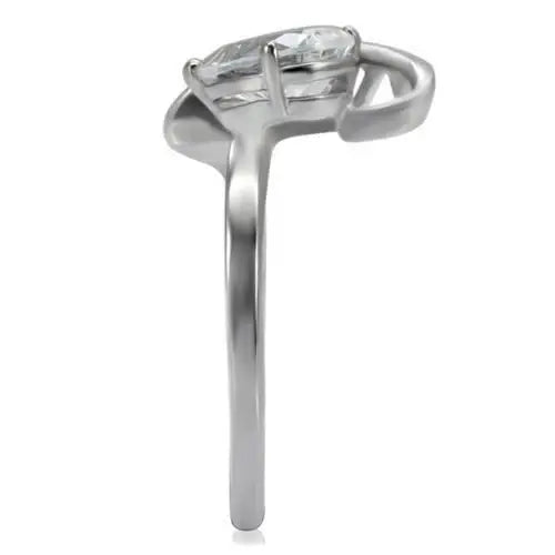 TK067 - High polished (no plating) Stainless Steel Ring with AAA Grade CZ in Clear - Alamode - Flyclothing LLC